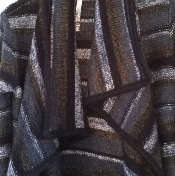 Kensie Cardigan Sweater Oversized Rib-Knit Collar Striped Drapey Open Front - Picture 12 of 13